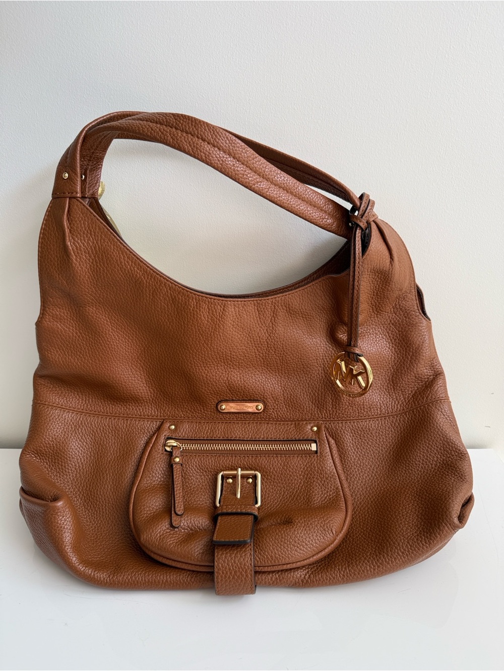 Michael Kors Fulton Brown Pebbled Leather Shoulder Bag